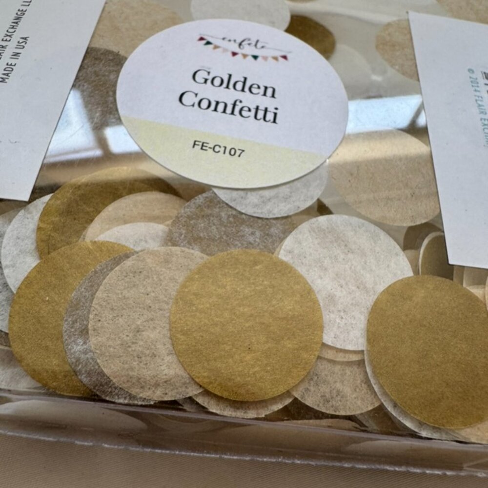 NWT The Flair Exchange Round Gold Confetti 3/4 in. 400 Pieces Gold + Tan + White - Picture 8 of 12